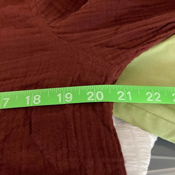 Lixhigi Shirt Womens Sz S M Maroon Brown Cotton Long Sleeve Collared Top - Picture 7 of 9